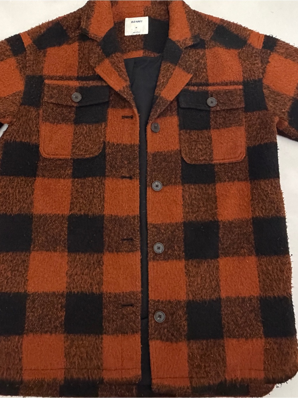 Old Navy Women’s Rust & Black Plaid Shag Jacket